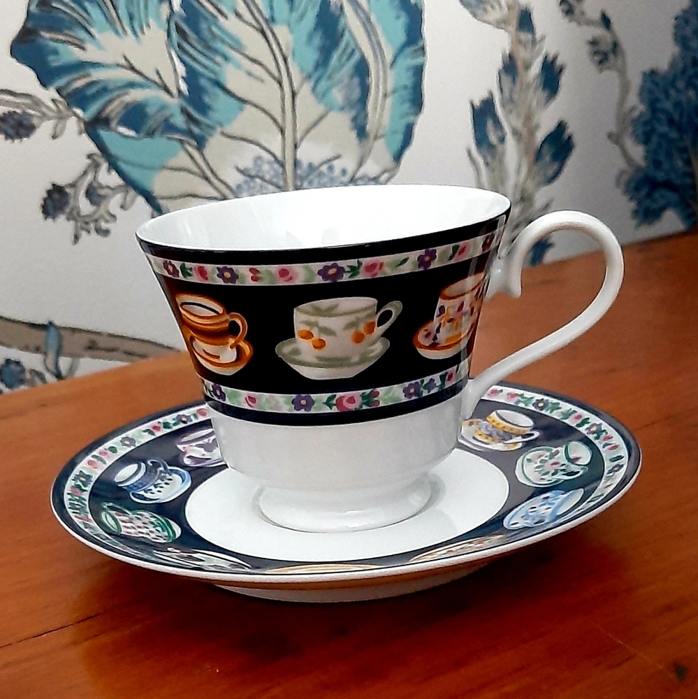 Vintage Whittard of Chelsea London Teacup Patterned Porcelain Teacup & Saucer